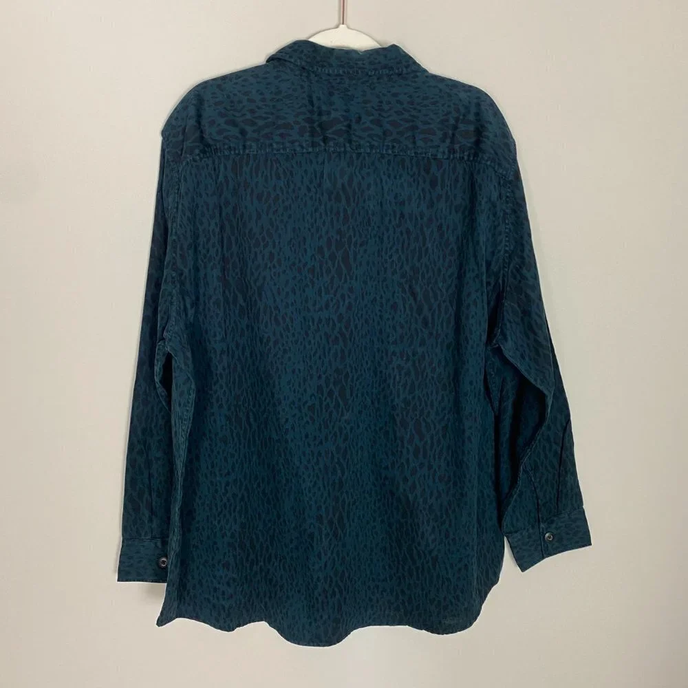American Eagle Outfitters Blue Button Down Cheetah Animal Lightweight Jacket 2XL